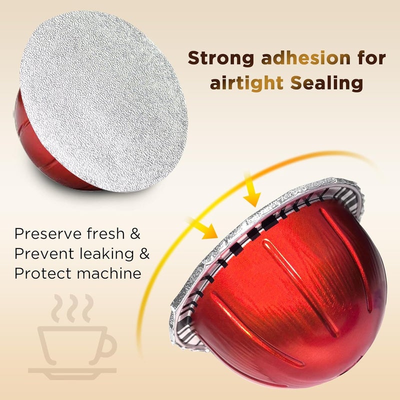 CAPMESSO Aluminum Foil Lids for Nespresso Vertuo Pods: 100 PCS Foil Seal Cover for Reusable Nespresso Pods Vertuo - V2 Perfect Size for nespresso refillable pods(Foil Lids Only) - Image 4